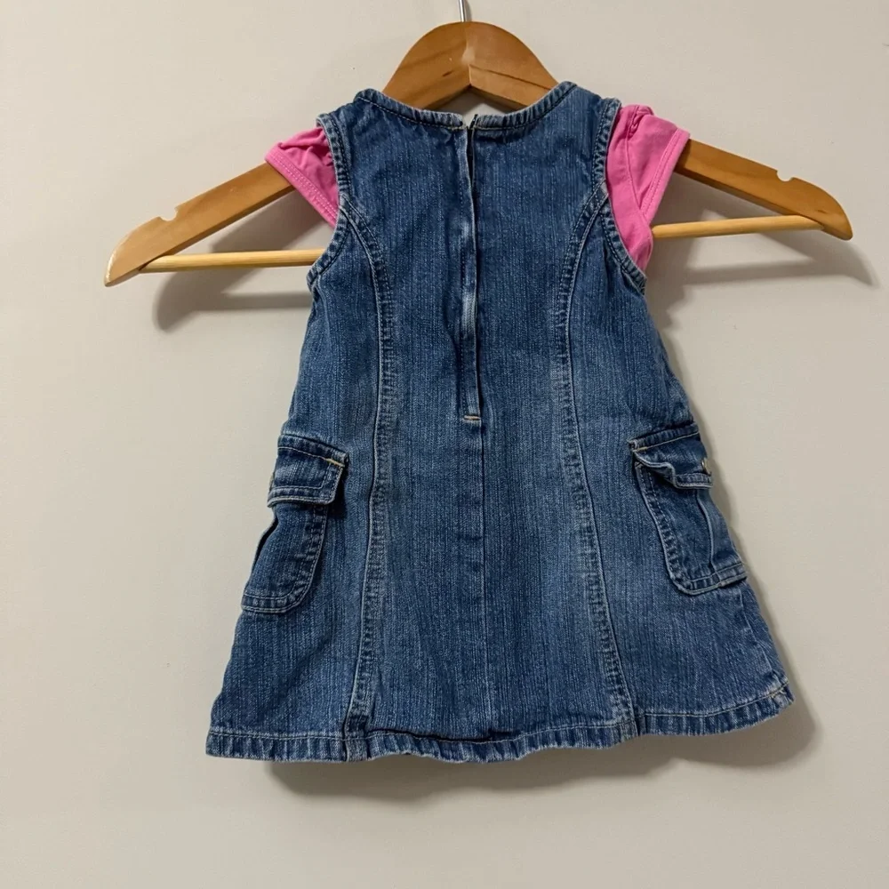 Vintage VTG Y2K 2003 Old Navy Baby Two Piece Pink Onsie Jean Dress Outfit